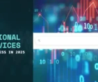 A vibrant digital background with rising graph lines and binary code, featuring text about investing in professional SEO services for 2025.