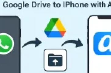 Smartphone screen displaying WhatsApp backup restore interface with Google Drive and iCloud options.