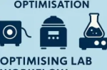 Infographic titled "Lab Workflow Optimisation" with icons of a centrifuge, incubator, and flask.