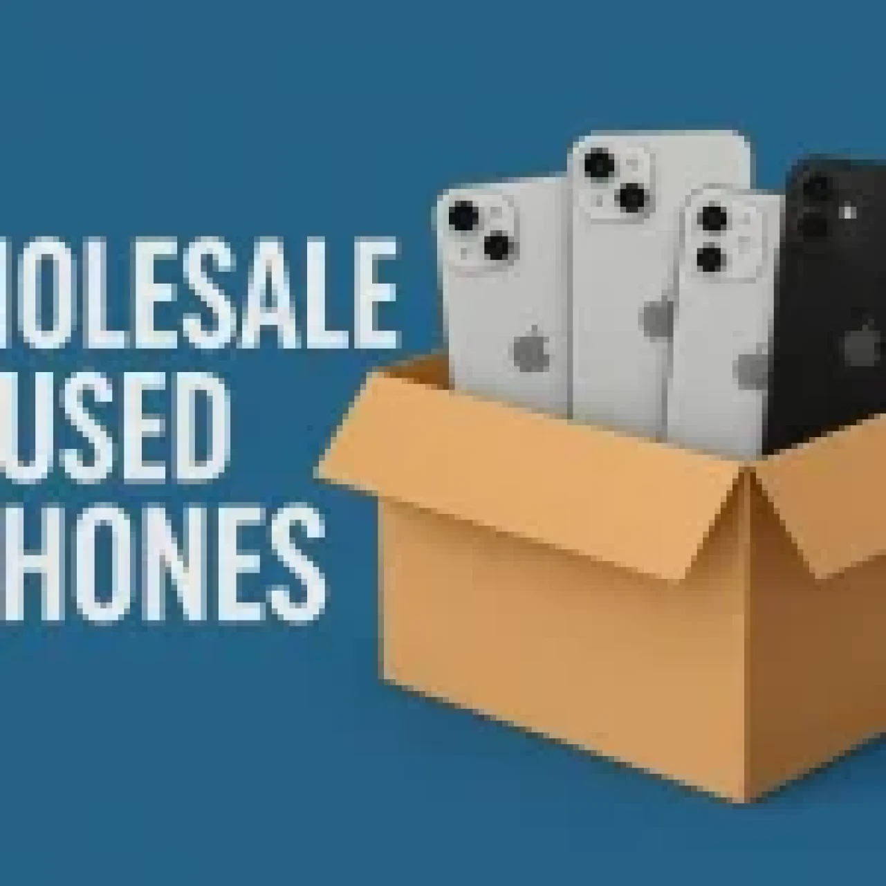A cardboard box containing multiple used iPhones, showcasing wholesale deals.