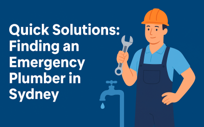 Illustration of an emergency plumber in Sydney holding a wrench next to a dripping faucet with text "Quick Solutions: Finding an Emergency Plumber in Sydney.