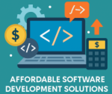 Affordable software development solutions illustration showing innovation and cost-effectiveness in a modern digital environment.