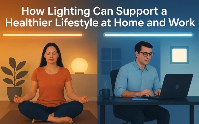 Real humans in home and office settings illuminated by COB LED lightning—showcasing how smart lighting supports wellness and productivity.