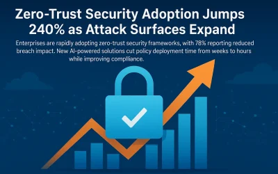 &Quot;Digital Illustration Showing A Padlock Icon Over An Upward-Trending Bar Graph, Symbolizing The Rise Of Zero-Trust Security Adoption. Background Features A Network Of Glowing Nodes And Cloud Silhouettes.