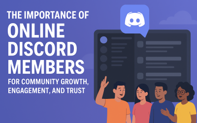 Illustration of online Discord members interacting in a server, symbolizing community growth, engagement, and trust.