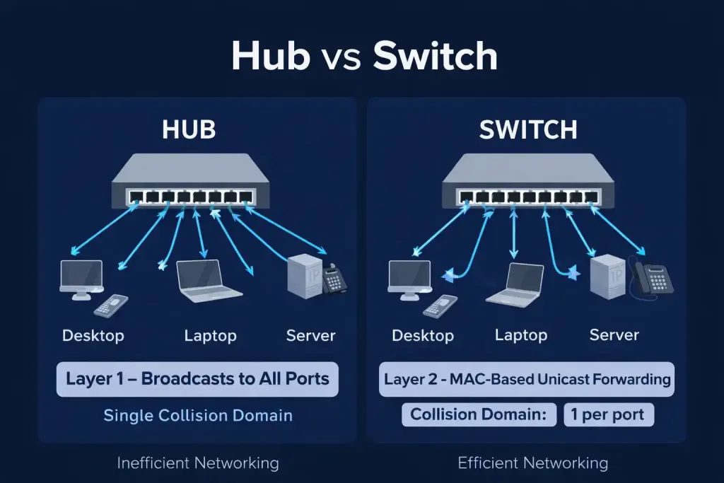 Switch Vs. Hub: Overcome Obsolete Tech With Expert Guidance (Updated 2026) 2 Switch Vs Hub