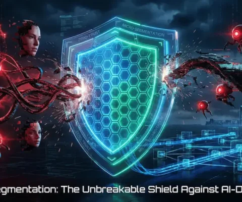 Cybersecurity in 2026: Network Segmentation as the Unbreakable Shield Against AI-Driven Chaos 3 Network segmentation as unbreakable shield protecting a digital network from AI-driven cyber threats like ransomware and deepfakes in 2026 cybersecurity landscape.