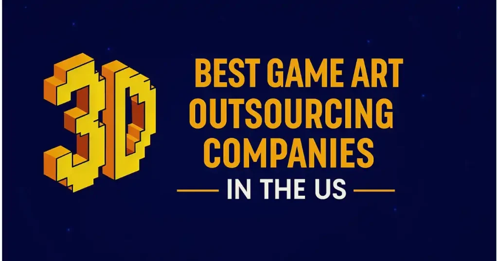 Best game art outsourcing companies in the US banner with 3D pixel icon
