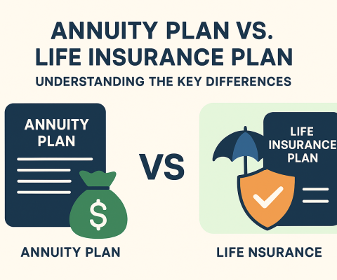 Infographic Comparing Annuity Plans And Life Insurance Plans With Icons Representing Income Payouts And Protection Benefits, Showing Key Differences For Retirement And Financial Planning.
