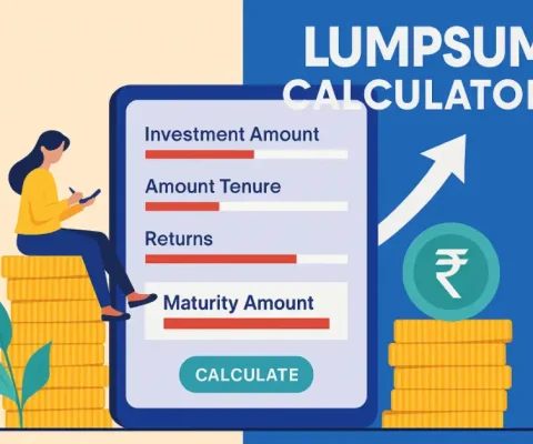 Woman Calculating Lumpsum Investment Growth On Mobile App With Maturity Amount And Rupee Symbol