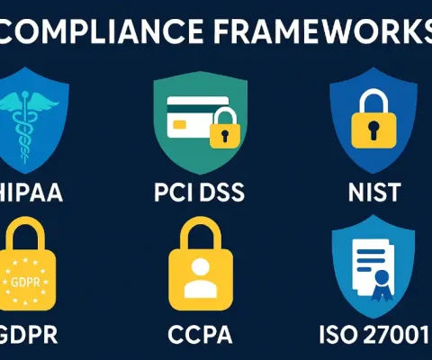 It Compliance Frameworks Infographic Showcasing Hipaa, Pci Dss, Nist, Gdpr, Ccpa, And Iso 27001 Icons For Business Data Security Standards.