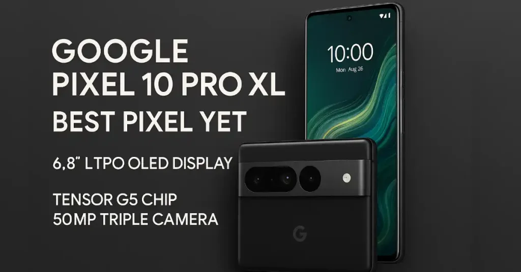 Google Pixel 10 Pro XL in Moonstone color showcasing refined design with horizontal camera bar and premium build