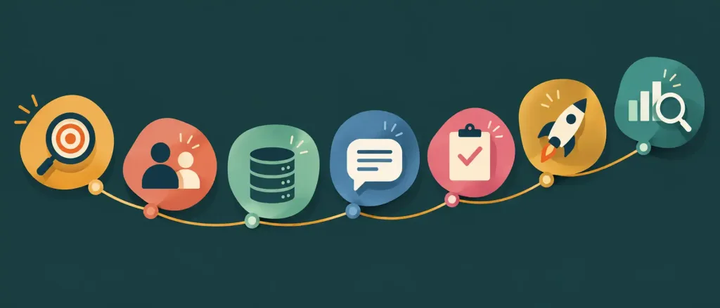 Master How To Launch An Outbound Campaign In 14 Days: A Practical Framework 2 Flat Illustration Showing Seven Connected Stages Of A 14-Day Outbound Campaign Framework, From Market Validation Through Results Review