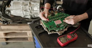 3 Ways Electrical Technology Is Adapting for Safety in 2026 and Beyond 5 Technician testing automotive ECU circuit board with multimeter in workshop for electrical diagnostics