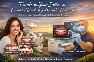Transform Your Smile with Cosmetic Dentistry in Rancho Bernardo 1 Cosmetic dentistry in Rancho Bernardo featuring teeth whitening, porcelain veneers, dental implants, and Invisalign clear aligners