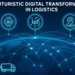 Futuristic Digital Transformation In Logistics With Ai, Iot, And Real-Time Tracking Icons Overlaying Global Supply Chain Network