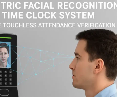 Biometric Facial Recognition Time Clock System Scanning Employee Face For Secure Touchless Attendance Verification
