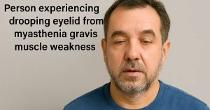 Myasthenia Gravis: Why Muscle Fatigue Tells a Different Neurological Story 4 Person experiencing drooping eyelid from myasthenia gravis muscle weakness