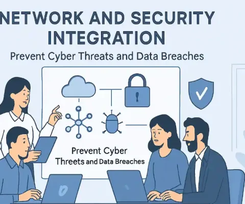 Network And Security Integration Diagram Showing Unified It Teams Collaborating To Prevent Cyber Threats And Data Breaches