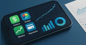 Home 3 Smartphone with finance apps and graphs for mastering personal finance through technology