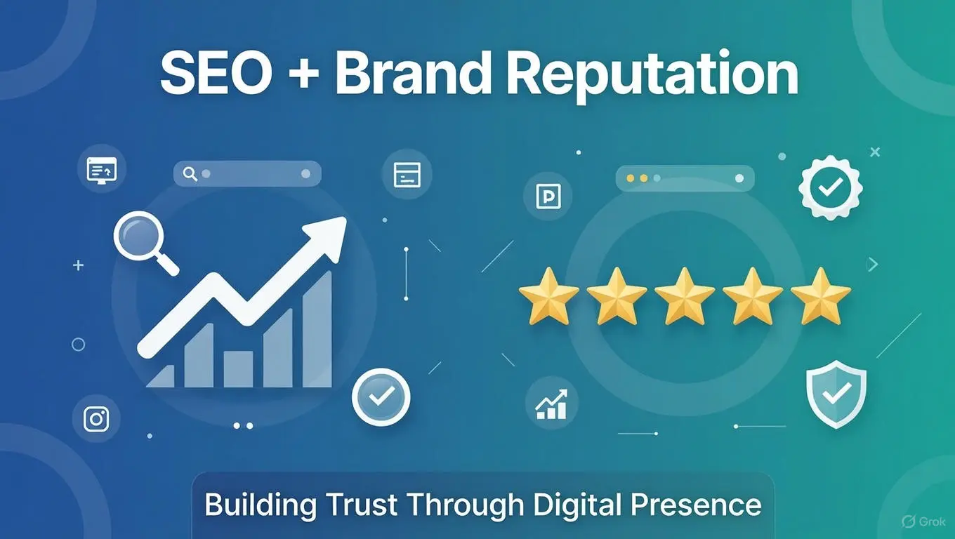 SEO and brand reputation enhancement strategy showing trust-building and digital visibility growth