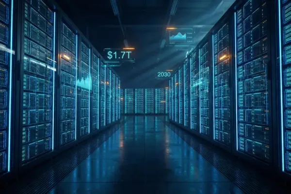 Data Center Capex To Hit $1.7 Trillion By 2030 Due To Ai Boom — Infographic Showing Glowing Server Rack Towers With Key Stats: 5X Ai Traffic Growth, $100B+ Hyperscaler Spend, And 8% Global Electricity Consumption Driven By Aws, Google, Microsoft, And Meta. ▸ Why This Works: - Focus Keyword Appears Naturally At The Start (Seo Best Practice) - Describes The Visual Elements Accurately (Accessibility) - Includes Supporting Keywords: Hyperscaler, Server, Ai Traffic - Under 160 Characters For Full Display In Search Results