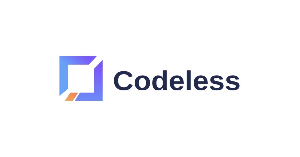 Top Saas Seo Agencies In New York 7 Modern Logo For “Codeless” Featuring A Geometric Square Frame Icon With An Open, Three-Dimensional Cube-Like Appearance. The Icon Uses A Vibrant Blue-To-Purple Gradient Fill, Accented By A Warm Orange Triangular Slice In The Bottom-Right Corner, Symbolizing Innovation, Modularity, And Creative Breakthroughs. To The Right, The Word “Codeless” Appears In Bold, Dark Navy Sans-Serif Typography On A Transparent Or White Background, Evoking Simplicity, No-Code Empowerment, And Tech-Forward Professionalism.