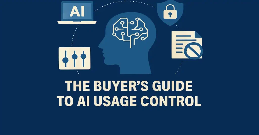 Illustration Of Ai Usage Control With A Digital Brain, Lock Icon, Compliance Checklist, And Control Panel.