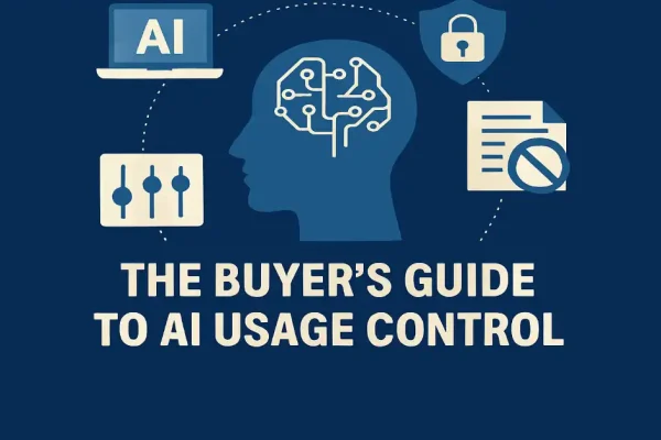 Illustration Of Ai Usage Control With A Digital Brain, Lock Icon, Compliance Checklist, And Control Panel.