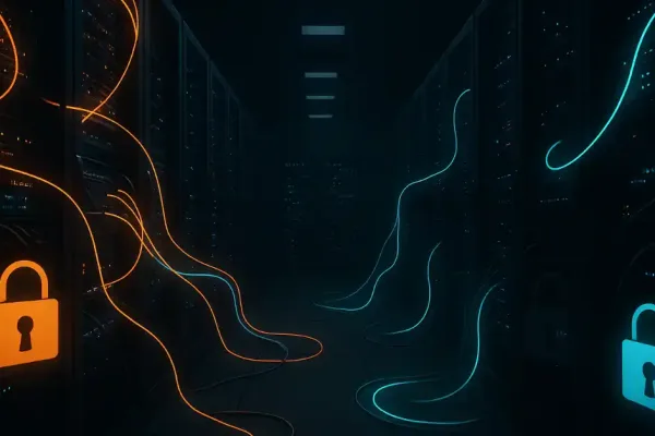 Dimly Lit Data Center Server Racks And Glowing Cables Representing The Arista Memory Shortage Crisis In Ai Networking