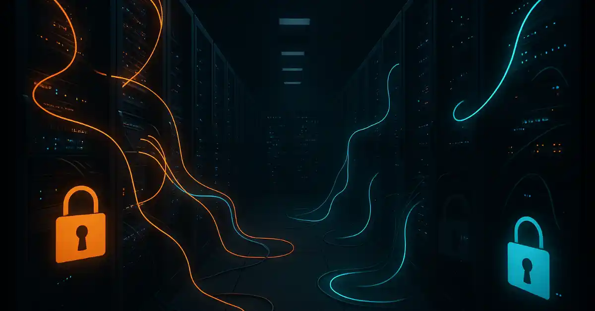 Dimly Lit Data Center Server Racks And Glowing Cables Representing The Arista Memory Shortage Crisis In Ai Networking