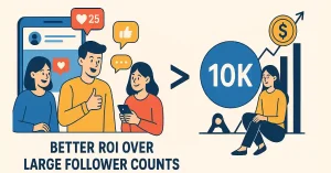 Why Authentic Audiences Drive Better ROI Than Massive Follower Counts in 2026 4 Graphic showing authentic social media engagement with users interacting genuinely, highlighting better ROI over large follower counts.