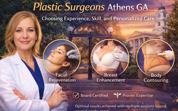Professional Plastic Surgeon Consulting With A Patient In A Modern Clinic In Athens Ga, Highlighting Experience And Personalized Care