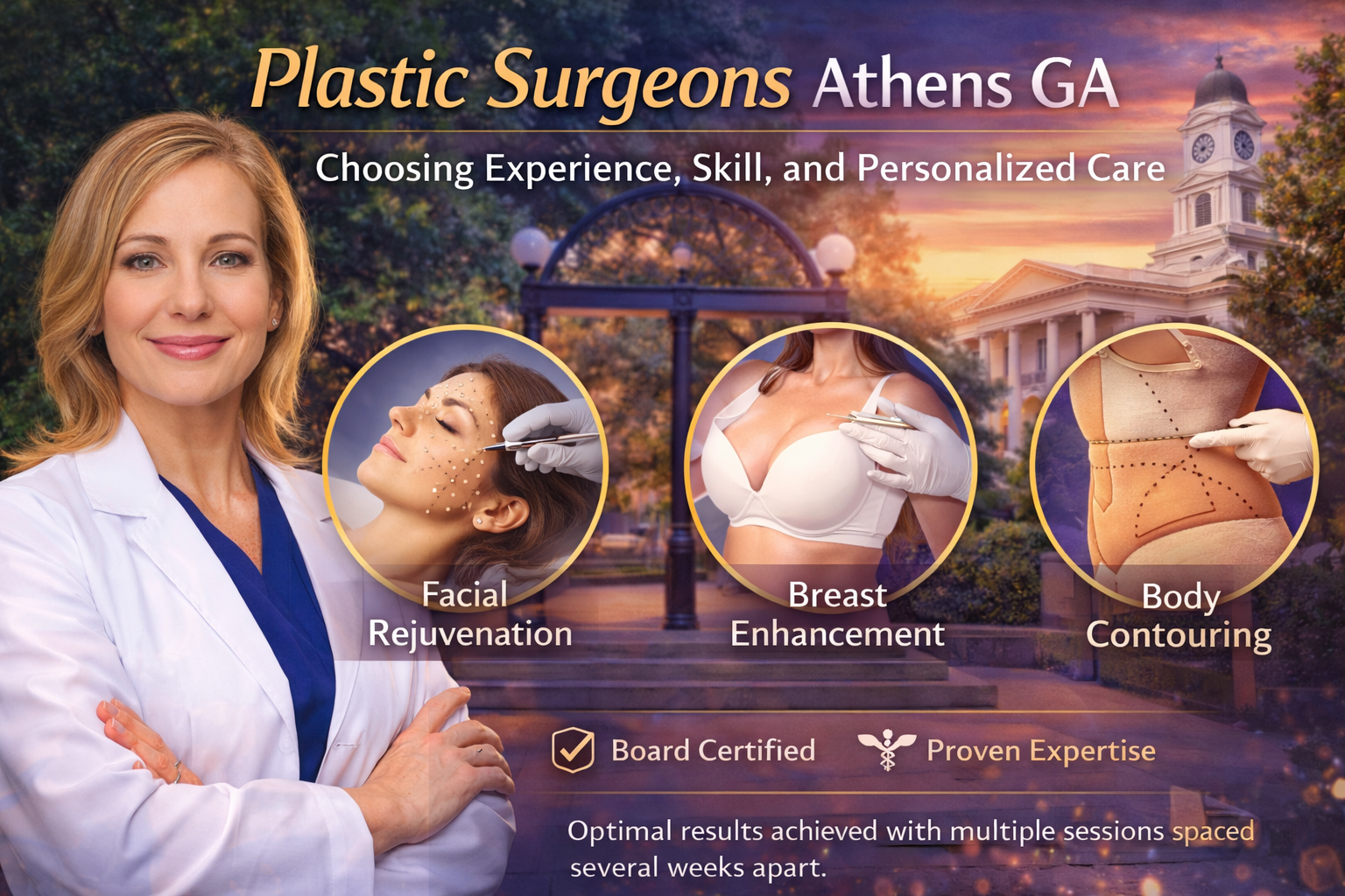 Professional plastic surgeon consulting with a patient in a modern clinic in Athens GA, highlighting experience and personalized care