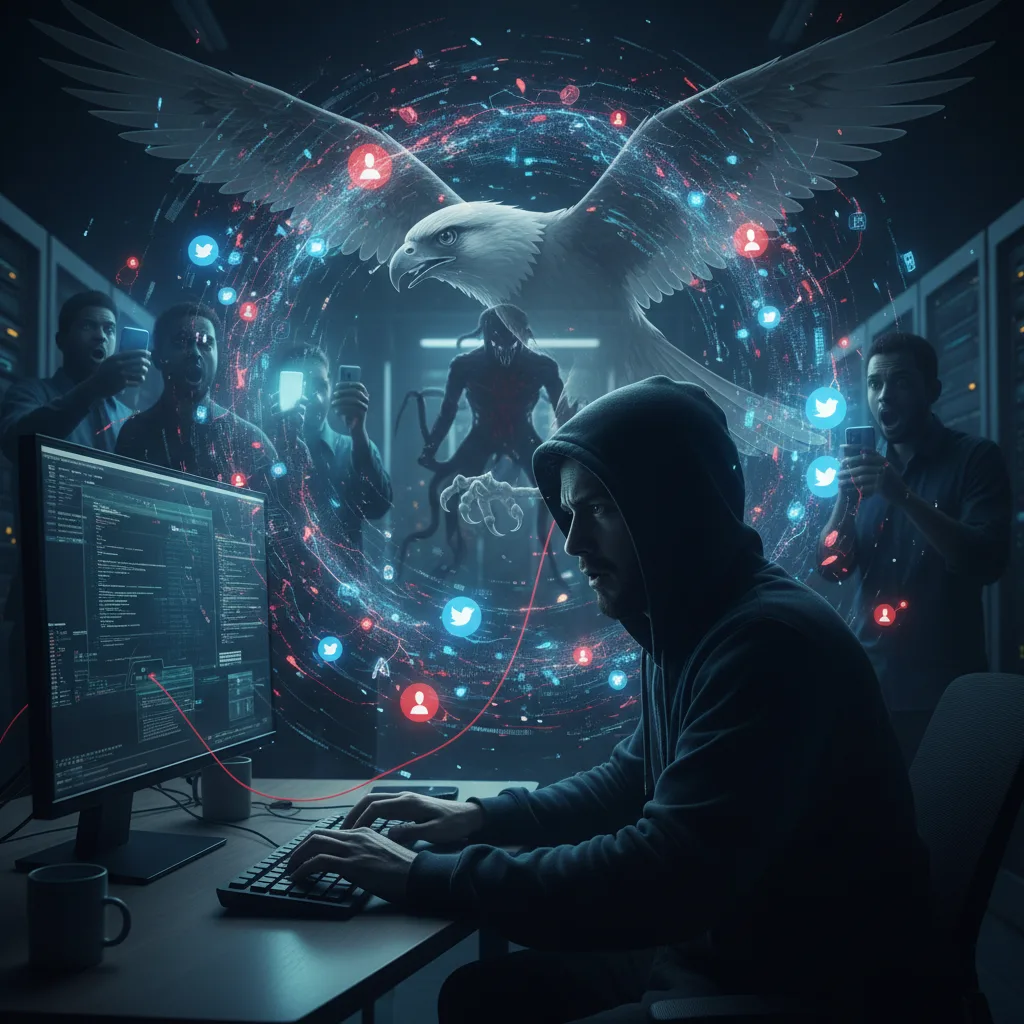 Huntress Cybersecurity Company Logo And Data Breach Illustration