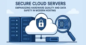 Secure cloud servers emphasizing hardware quality and data safety in modern hosting