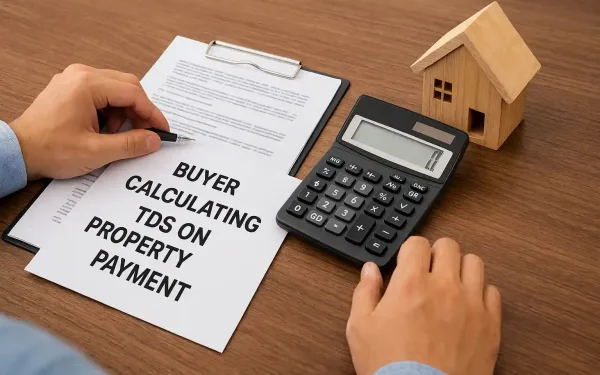 Buyer Calculating Tds On Property Payment With Documents And Calculator