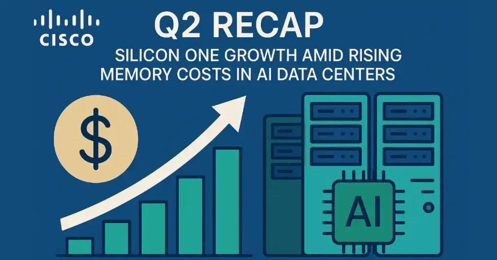 Cisco Q2 Recap Illustration Showing Silicon One Growth Amid Rising Memory Costs In Ai Data Centers