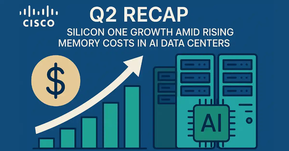 Cisco Q2 Recap Illustration Showing Silicon One Growth Amid Rising Memory Costs In Ai Data Centers