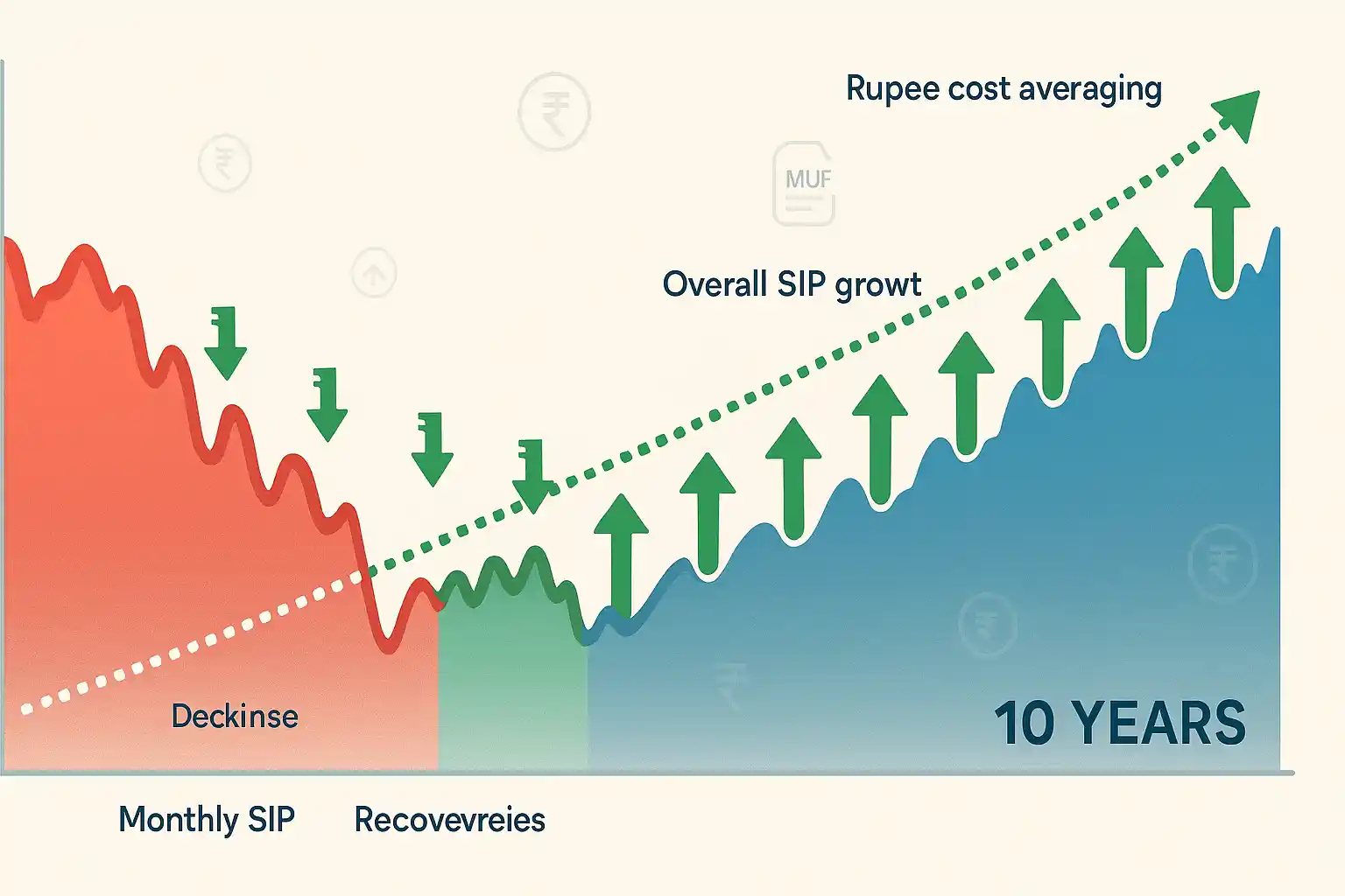 Graph showing how SIP investments perform in volatile markets through rupee cost averaging
