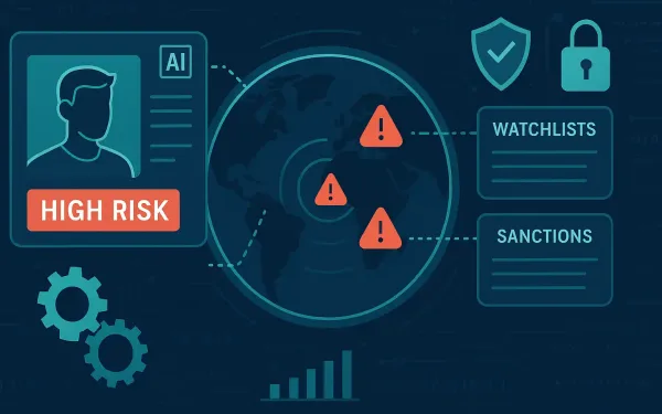 Digital Dashboard Showing Screening Software Identifying High-Risk Customers With Ai Alerts And Data Scans.