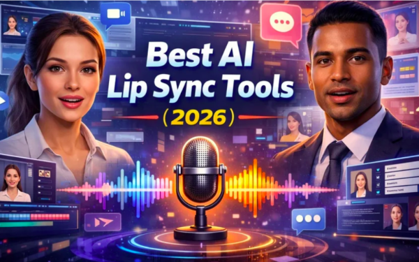 Two Ai Avatars With A Microphone And Audio Waveform Promoting The Best Ai Lip Sync Tools Of 2026