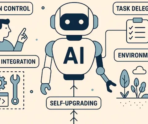 Illustration Of An Autonomous Ai Agent System With Human Control, Task Delegation, Tools Integration, And Environmental Interaction For Self-Upgrading Processes.