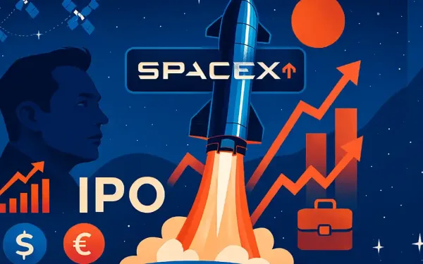 Futuristic Spacex Starship Rocket Launching With Stock Market Graphs, Ipo Symbols, Elon Musk Silhouette, And Starlink Satellites – Illustrating The Potential Of Spacex Ipo
