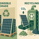 Illustration Of Storing And Recycling Used Solar Panels, From Safe Storage To Material Recovery In A Circular Economy Process.