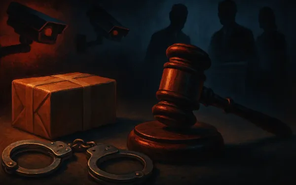 Illustration Of A Small Item Escalating Into A Major Theft Case With Legal Elements Like Handcuffs And A Gavel.