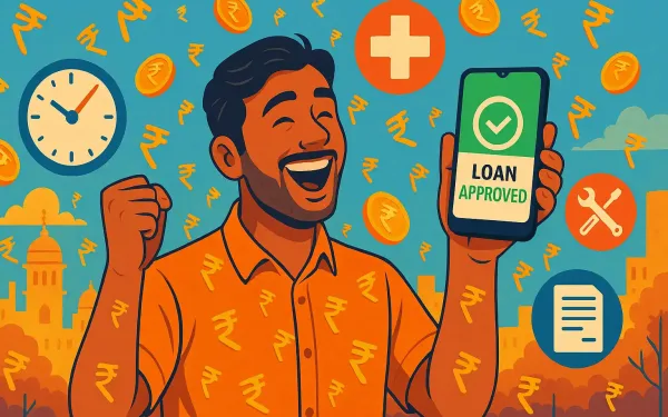 Illustration Of Fast Urgent Loan Approval On Mobile For Emergency Funds In India