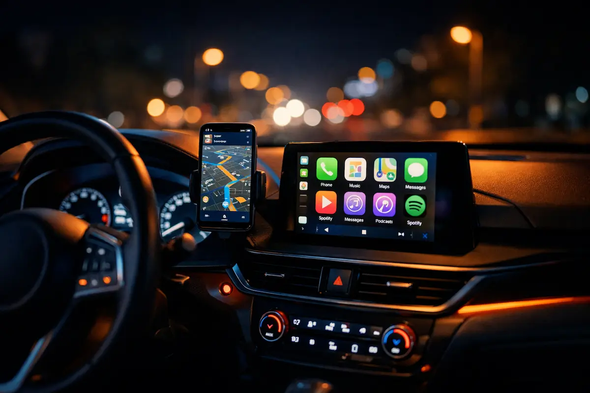 How to Connect Your Smartphone to Your Car — dashboard showing CarPlay navigation interface