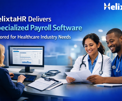 Healthcare Professionals Reviewing Payroll Documents Using Helixtahr Specialized Payroll Software Designed For Healthcare Organizations