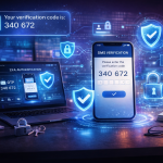 Smartphone Displaying Otp Code For Sms Verification Service With Cybersecurity Icons Representing Secure Two-Factor Authentication And Online Account Protection.